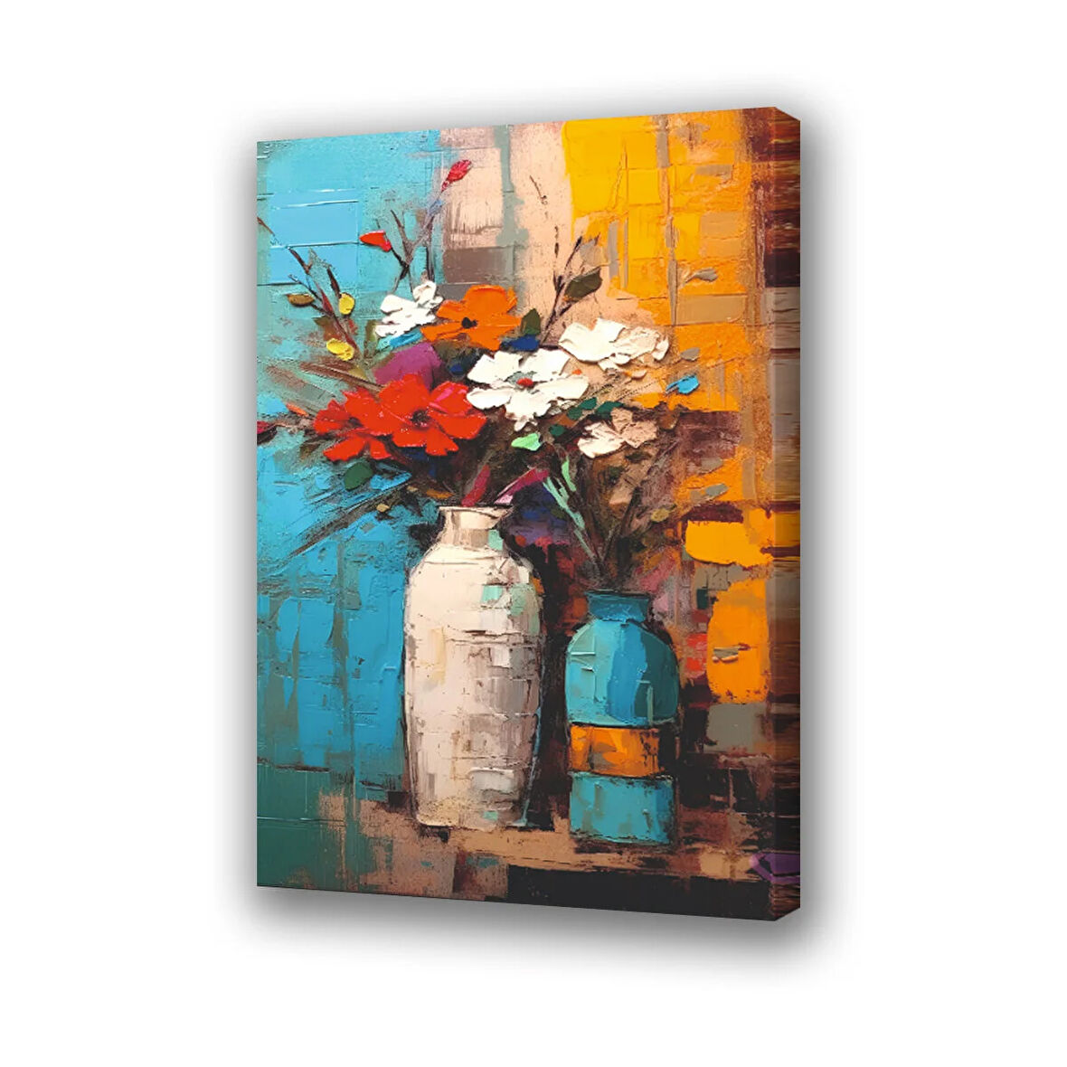 vazo çiçekler baskılı kanvas duvar tablosu