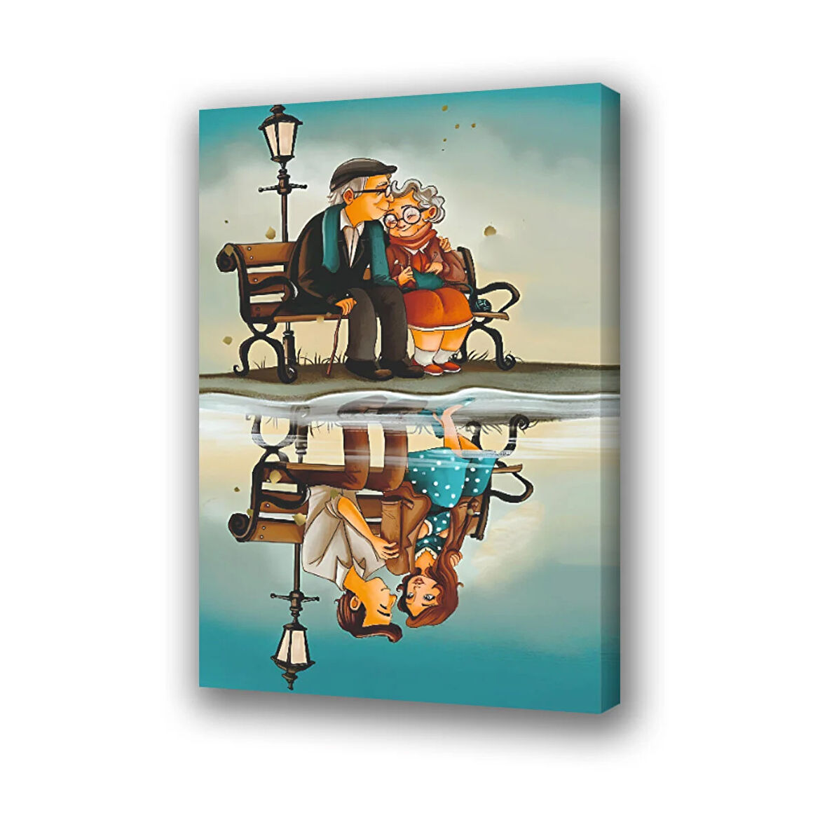 yaşlı çift genç çift baskılı kanvas duvar tablosu
