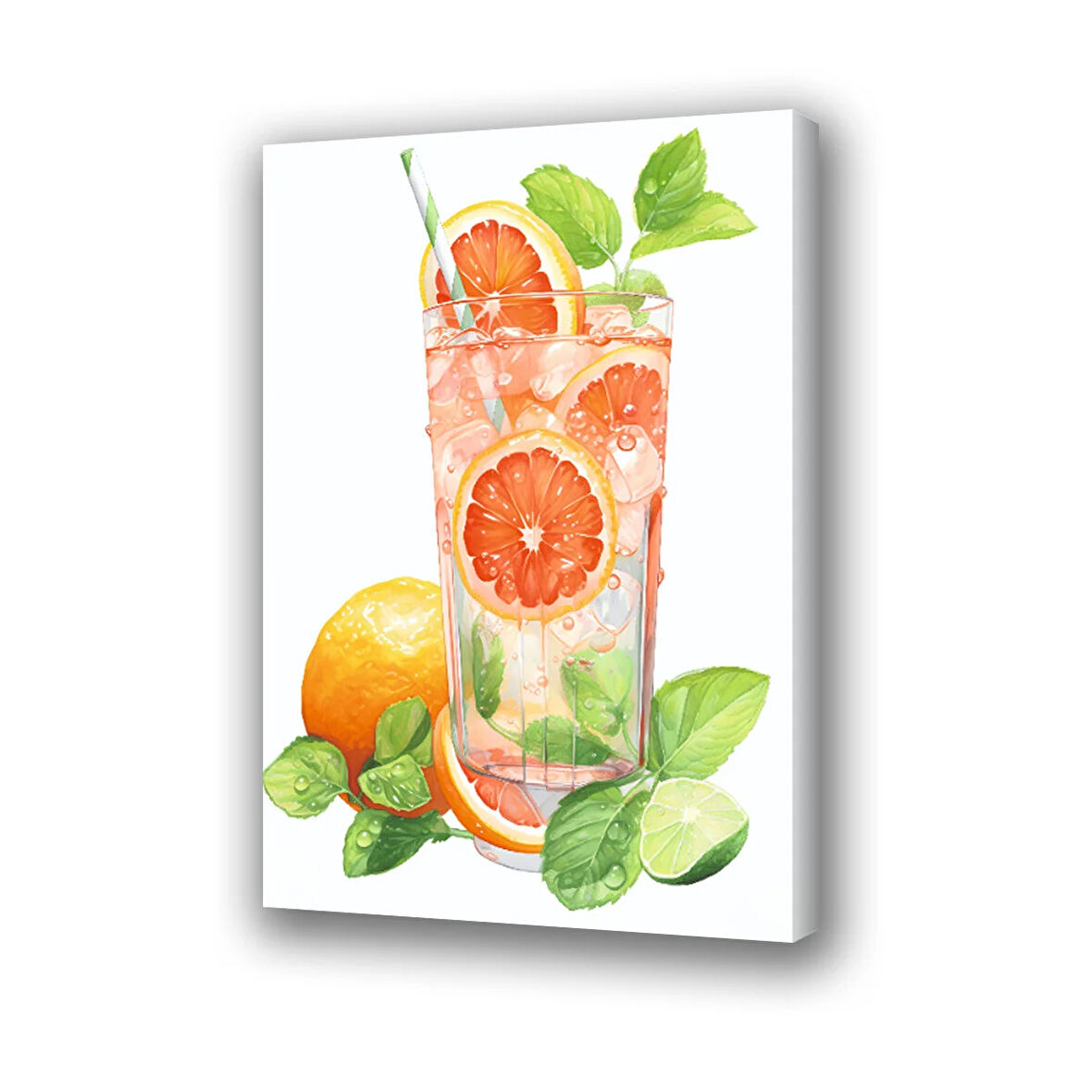 portakallı bardaktaki içecek baskılı kanvas duvar tablosu