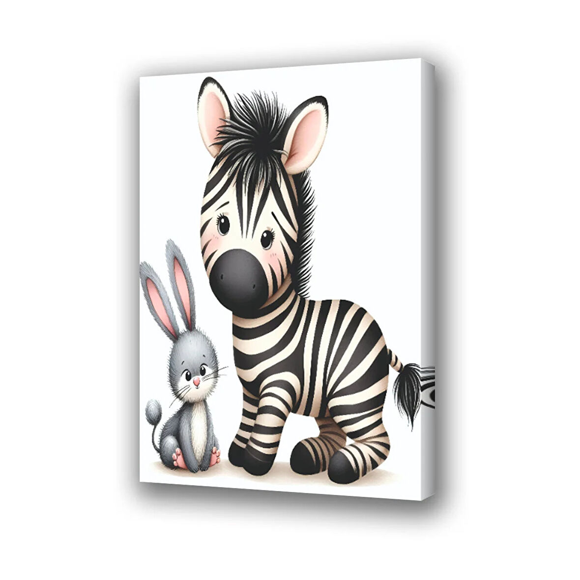 çocuk odası kreş tavşan zebra baskılı kanvas duvar tablosu