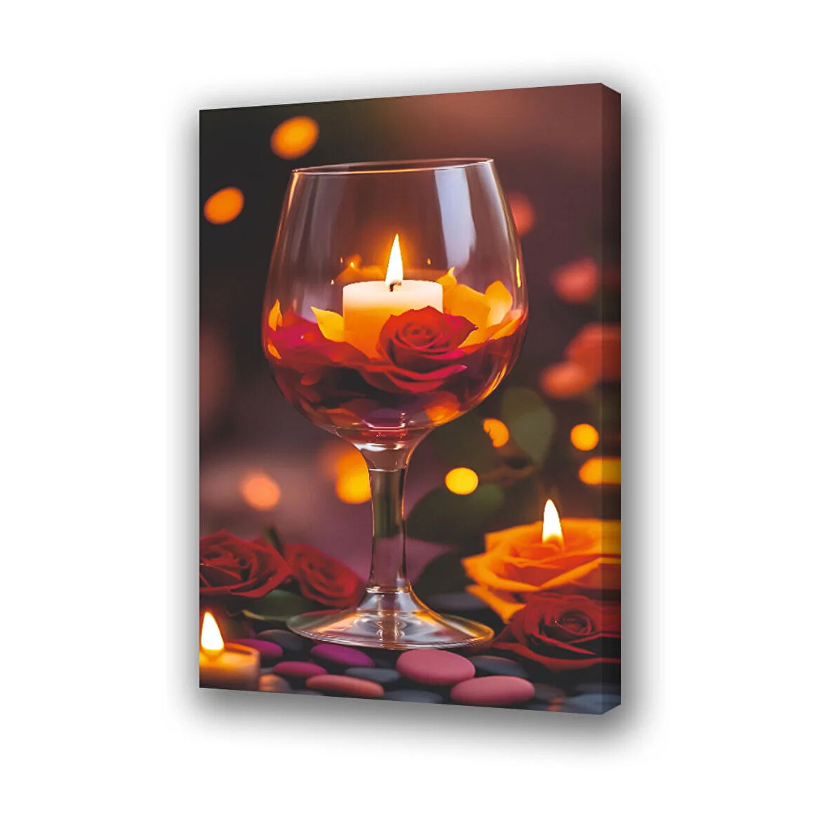 kadeh içindeki mum otantik ortam baskılı kanvas duvar tablosu