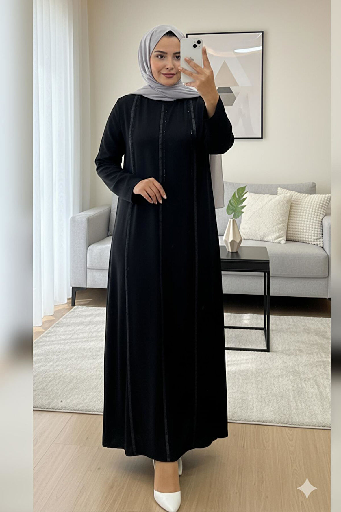 Elele Kadın Livia Büyük Beden Nervürlü Boydan Siyah Elbise