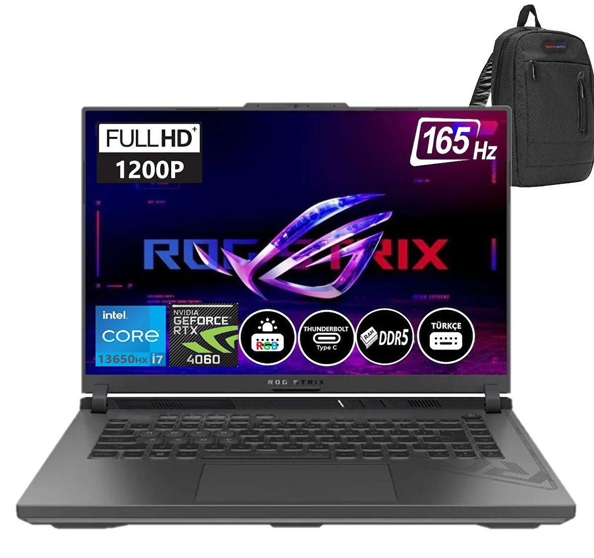 Asus ROG Strix G16 13. Nesil Intel i7-13650HX 64gb DDR5 Ram 1tb SSD 8GB RTX4060 16 inç FHD+ 165Hz Windows11Home Taşınabilir Bilgisayar BMG614JVN315717+ZettaÇanta