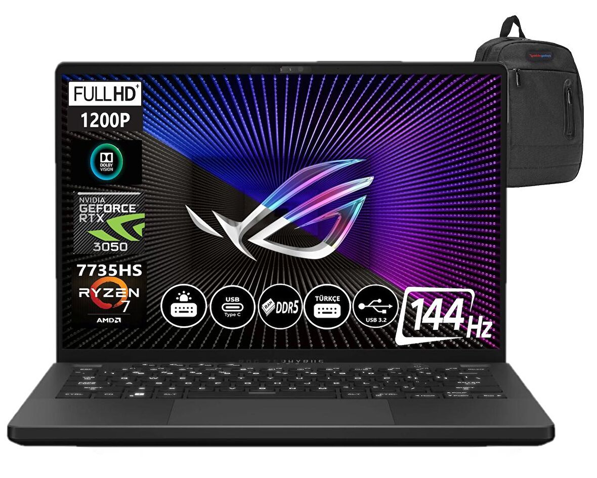 Asus ROG Zephyrus G14 AMD Ryzen 7 7735HS 40GB DDR5 Ram 1tb SSD 6GB RTX3050 14 inç FHD+ 144Hz Windows11Home Taşınabilir Bilgisayar ZPHRSGA402NJL405917+ZettaÇanta