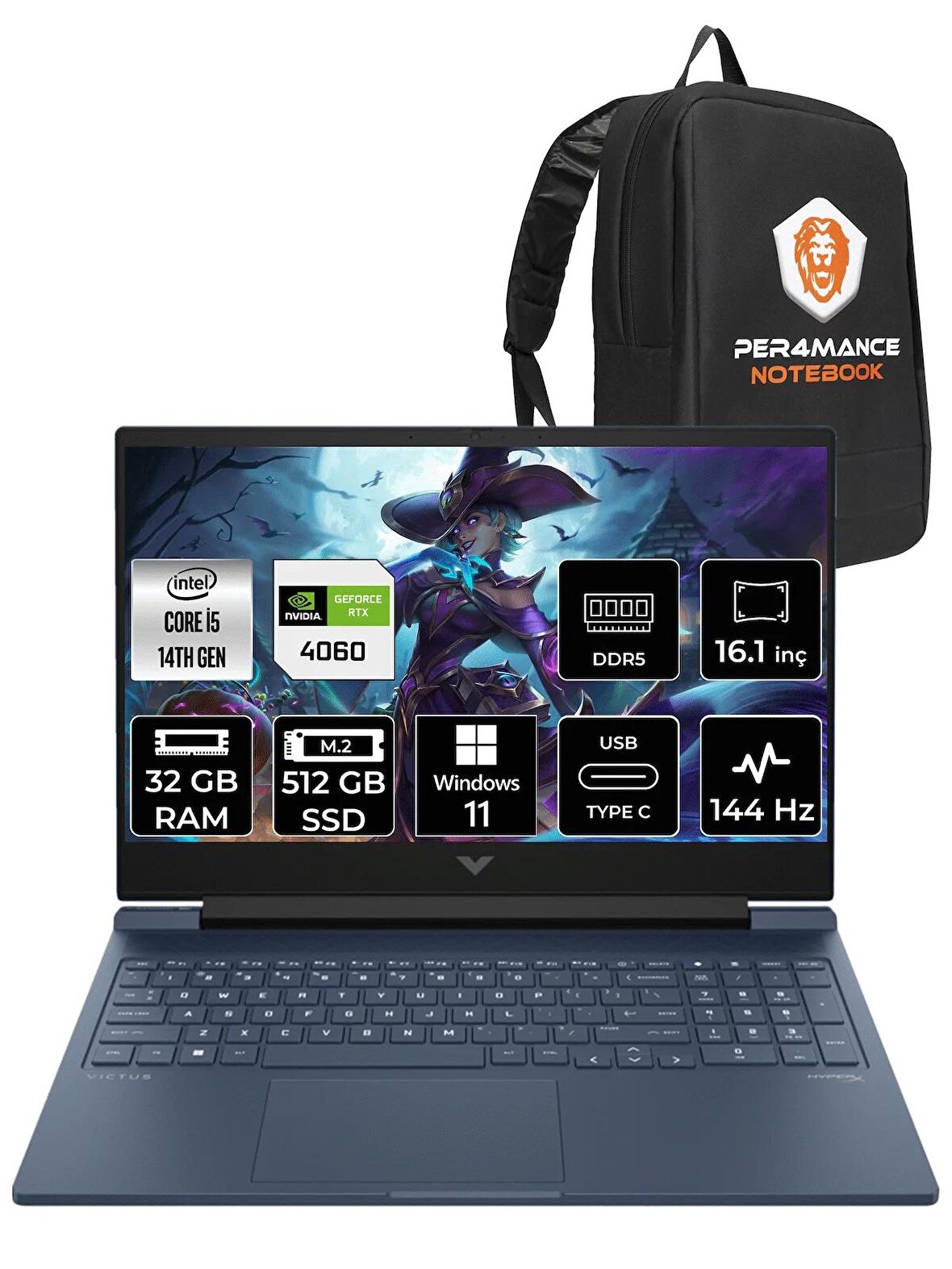 HP VİCTUS 16  i5-14500HX 32GB RAM 512GB SSD RTX4060/8GB 144Hz 16.1 FHD W11HOME 9J260EA & PER4 ÇANTA