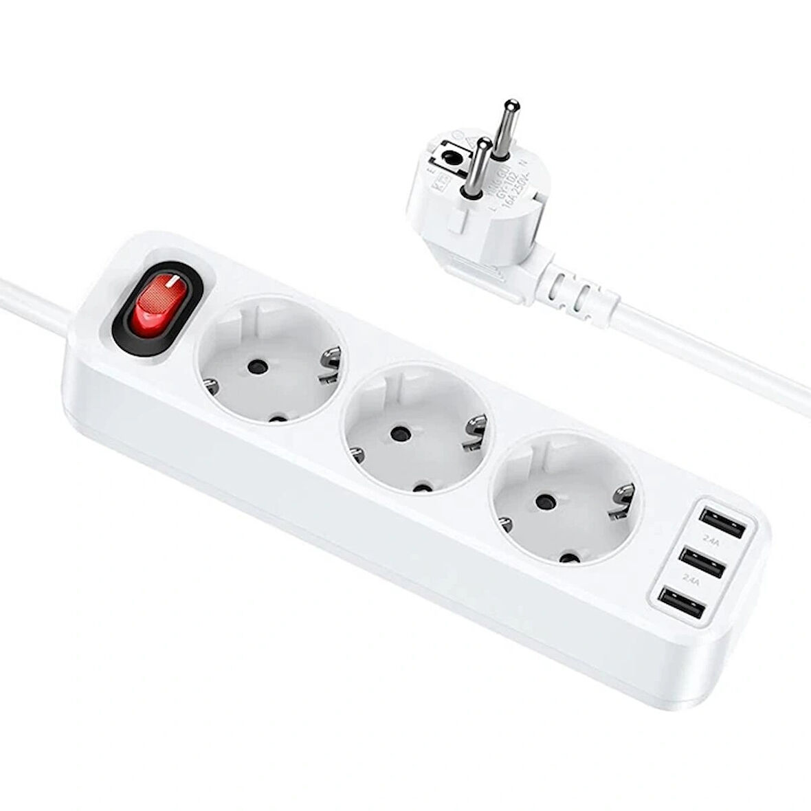 HOCO NS2 3'lü Priz 3 USB 4000W 1.8 Metre Şarj Uzatma Kablosu Akım Korumalı