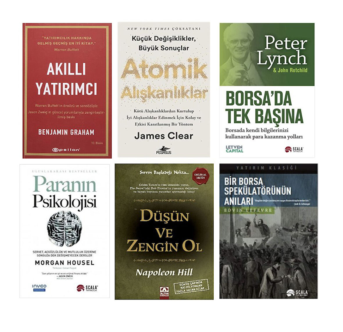 AKILLI YATIRIMCI-ATOMIK ALISKANLIKLAR-BORSADA TEK BASINA-PARANIN PSIKOLOJISI-DUSUN VE ZENGIN OL-BIR BORSA SPEKULATORUNUN ANILARI= 6 SET