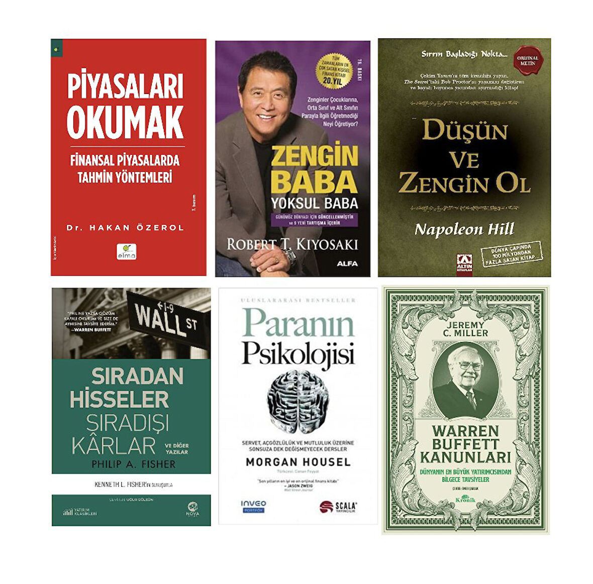 piyasalari okumak-zengin baba yoksul baba-dusun ve zengin ol-siradan hisseler siradisi karlar-paranin psikolojisi-warren buffett kanunlari=6 set