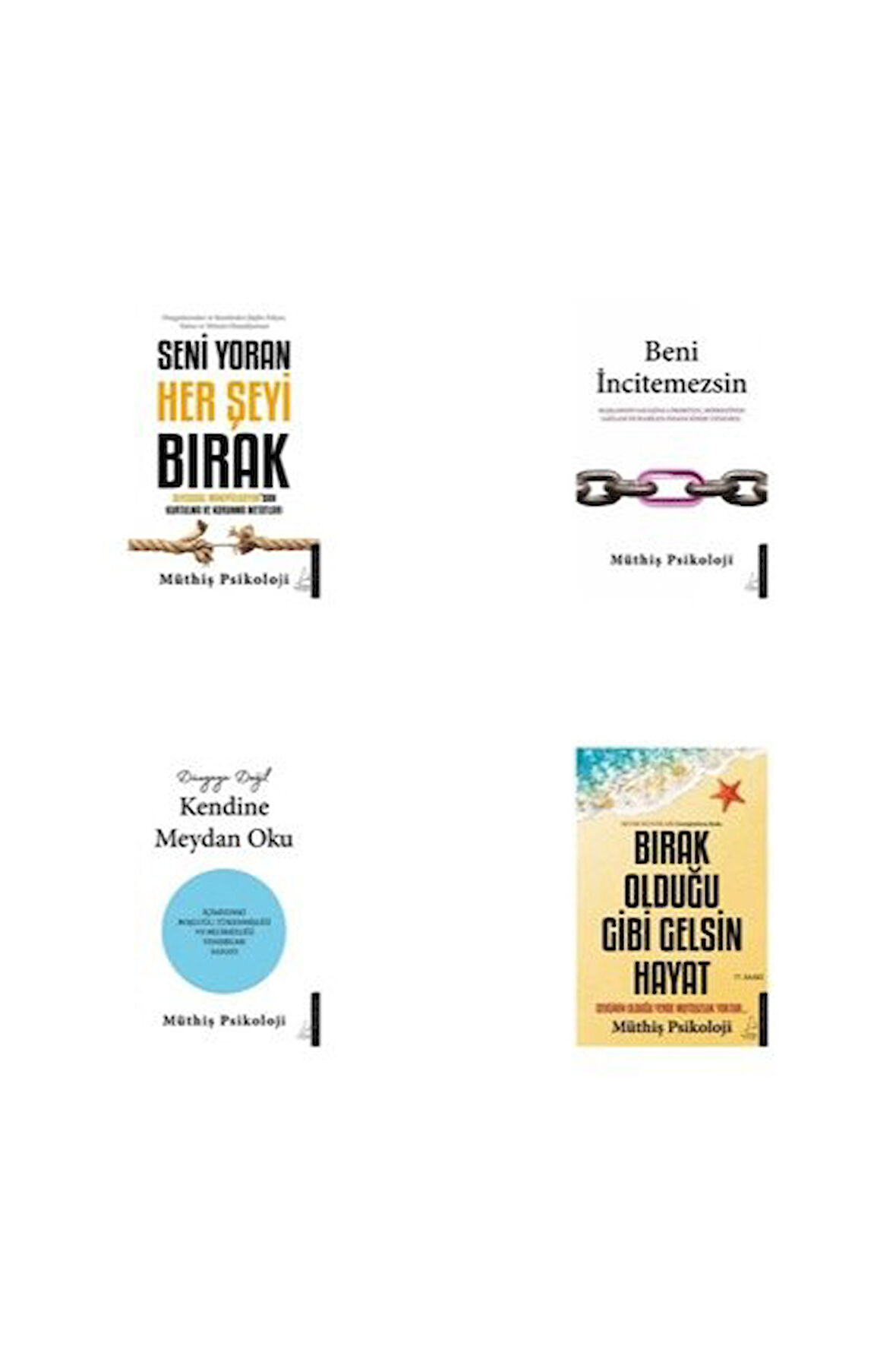 seni yoran her seyi birak + beni incitemezsin + kendine meydan oku + birak oldugu gibi gelsin hayat = 4 set