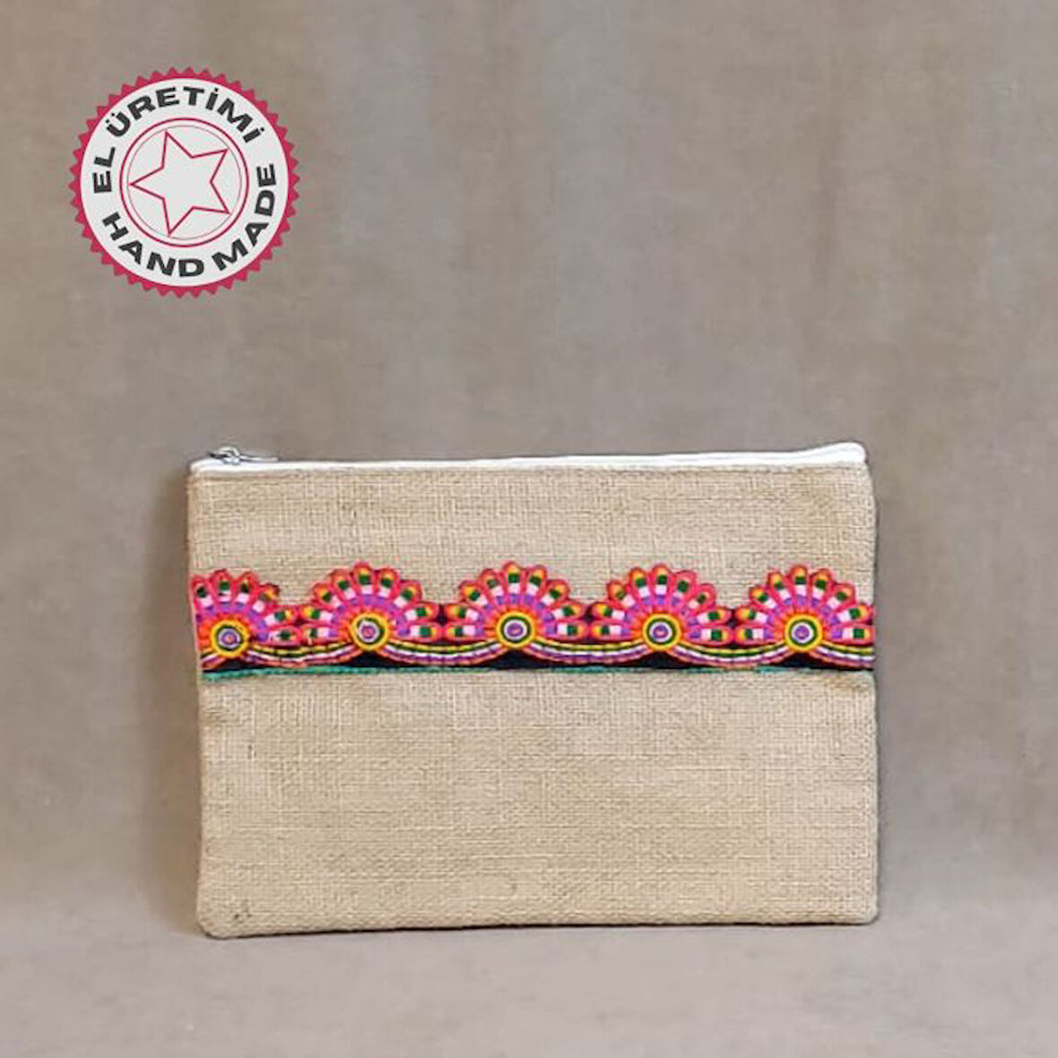 Uretti - Sümeyya 2589 0773 El Yapımı Etnik Hint İşi Şerit Motifli Clutch Çanta