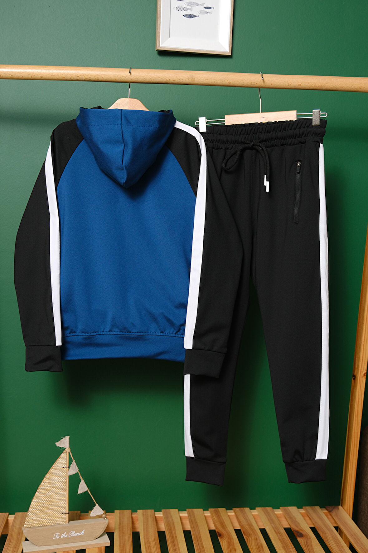 Unisex Şerit Detaylı Kapüşonlu Çocuk Eşofman Takımı