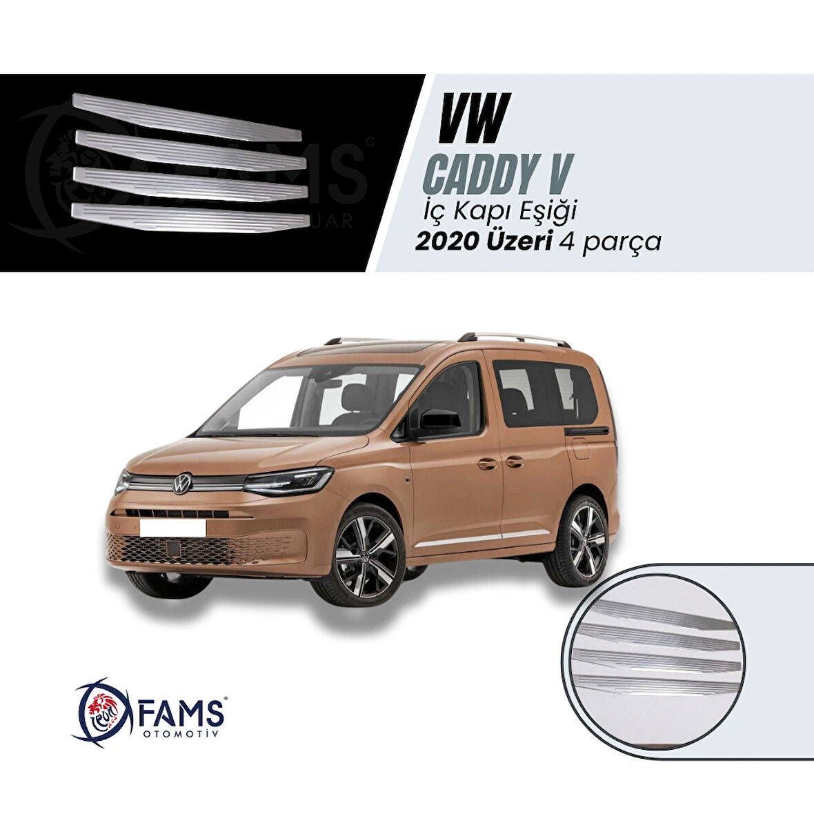 VW CADDY V 2020 Üzeri Krom İç Kapı Eşiği 4 kapı Paslanmaz Çelik