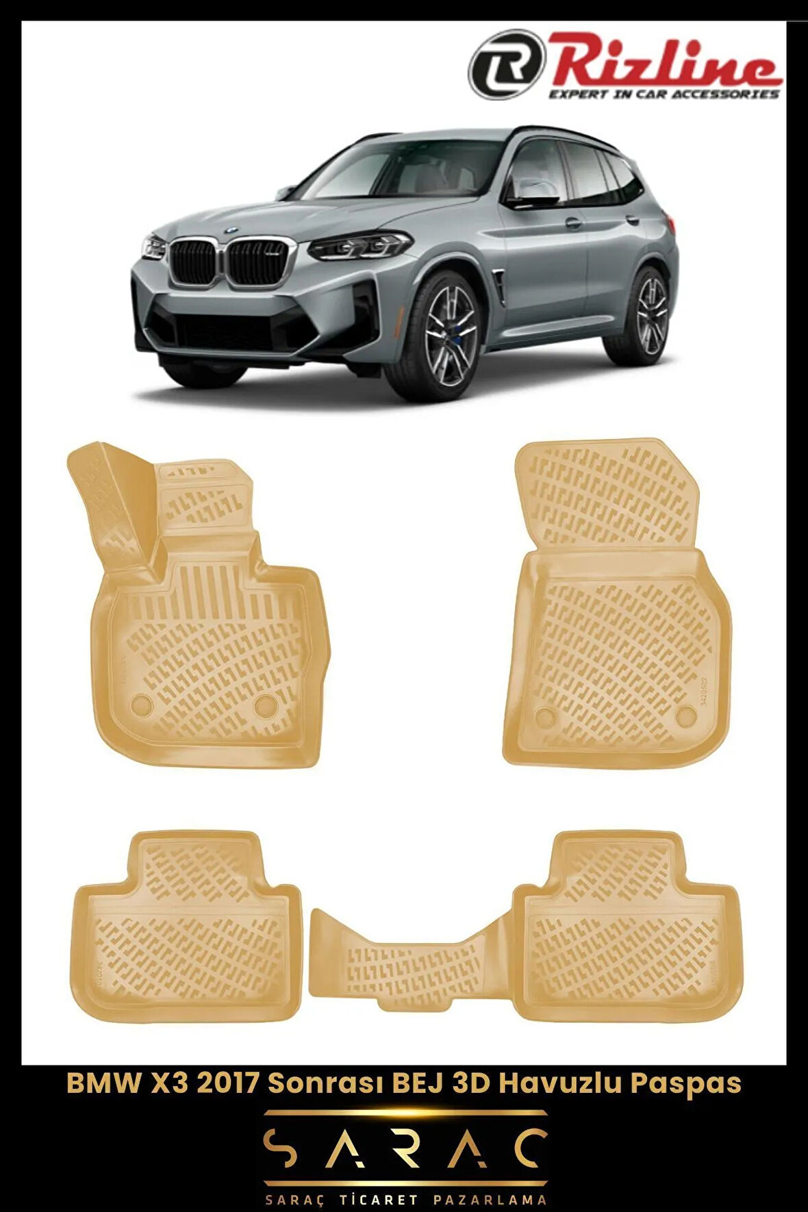Rizline BMW X3 F25 2023 Model BEJ 3D Havuzlu Paspas