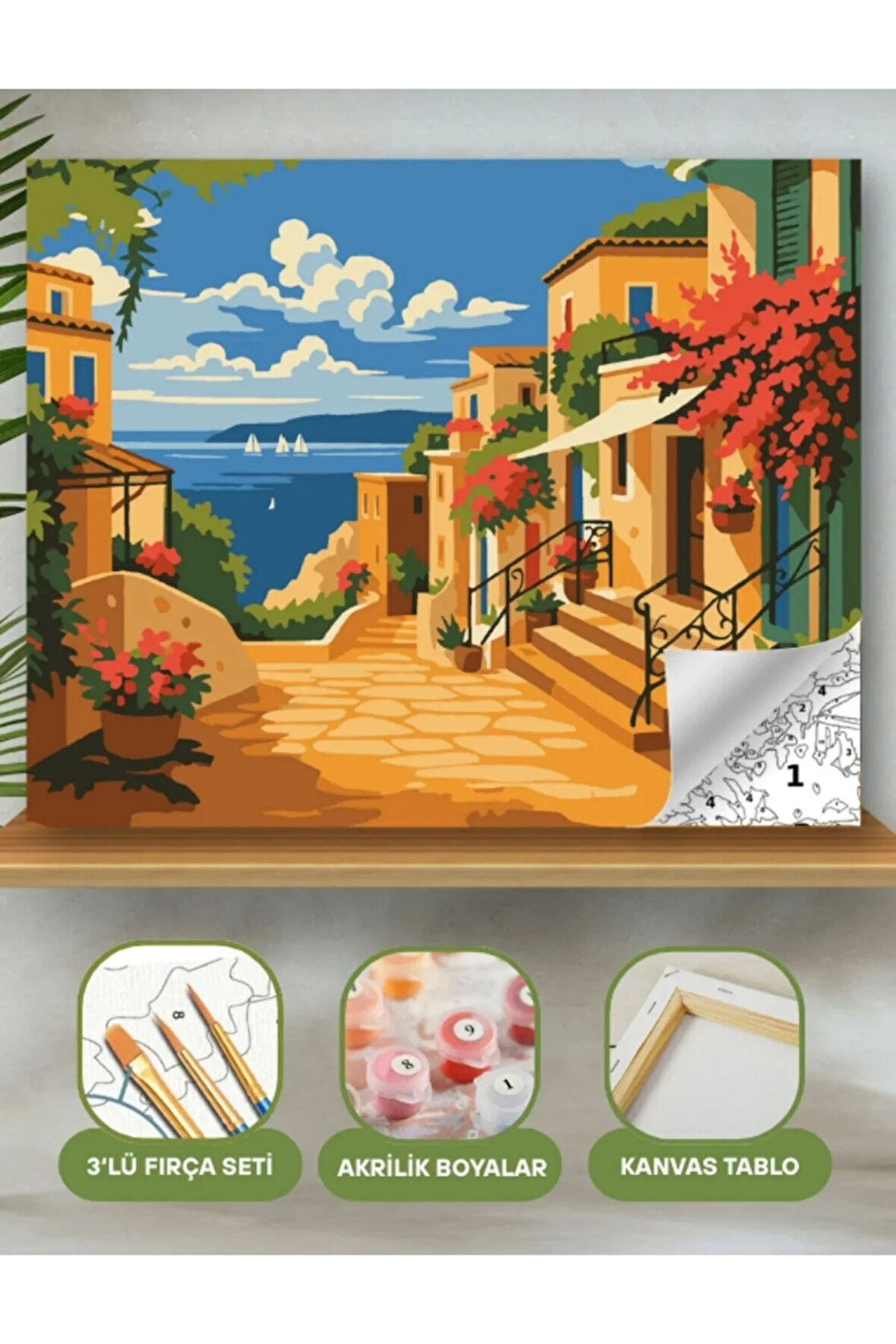 Sayılarla Boyama Seti 40x50 Cm (Çıtalı) Fırça Boya Dahil Numaralı Tuval Yelken Manzara