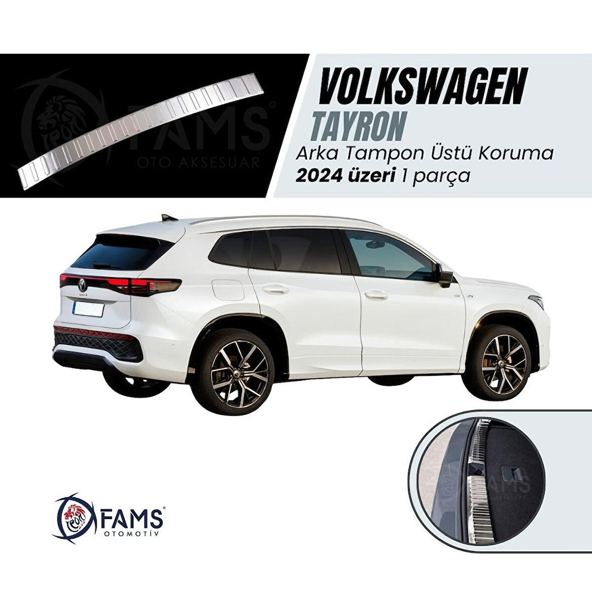 VW TAYRON Uyumlu Arka Tampon Üstü Koruma 2024 Üzeri P.Çelik (Taşlı)