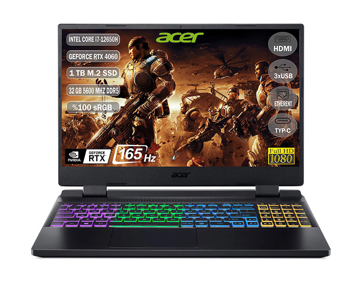 Acer Nitro 5 I7-12650H 16 GB 1 Tb SSD RTX4060-8 GB 15.6'' 165Hz Freedos NH.QM0EY.00B+165