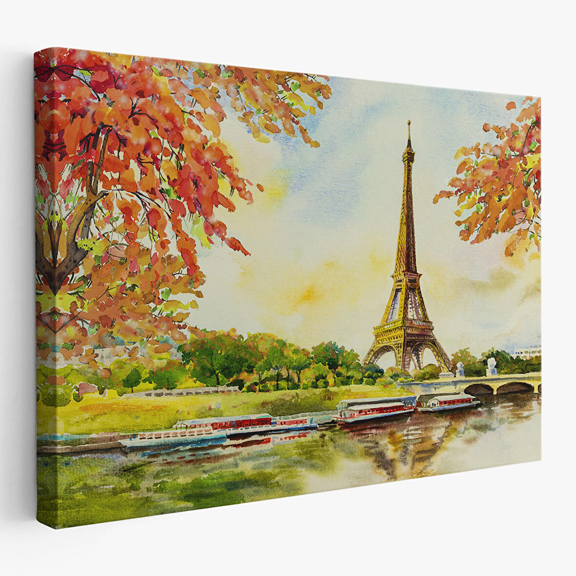 Seine Nehri Ve Eyfel Manzaralı Yağlıboya Dekoratif Kanvas Duvar Tablosu-3564
