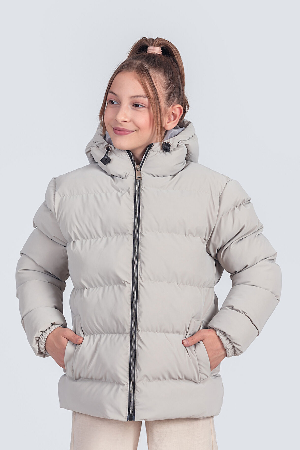 Kız Çocuk Kapüşonlu Nova Kumaş Kışlık Mont KM1010