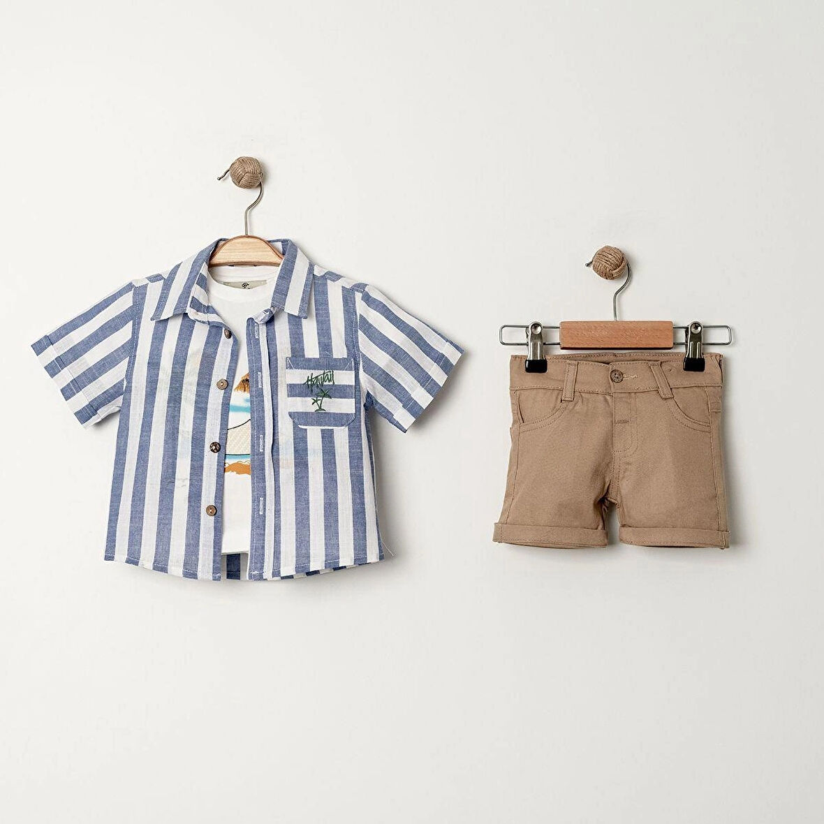 ERKEK BEBEK PAMUKLU GÖMLEKLİ ŞORTLU 3'LÜ TAKIM