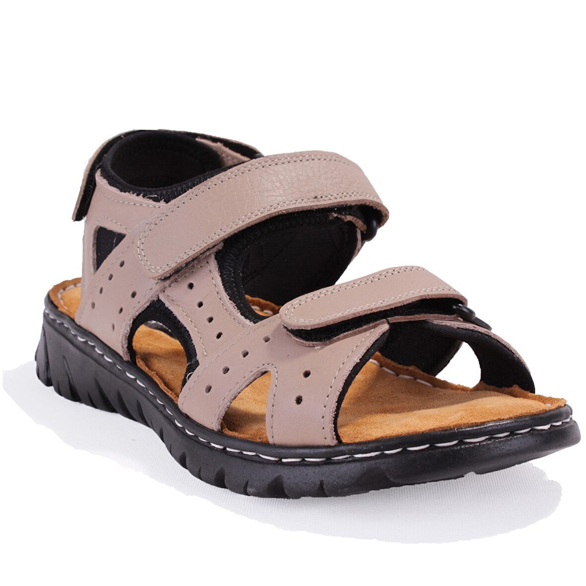 Dagoster DMA77-051 Bej Ortopedik Günlük Erkek Deri Sandalet