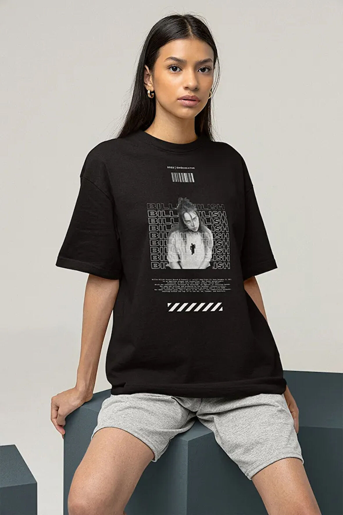 Mona Lisa Temalı Billie Eilish Baskılı Unisex Tişört, Oversize Şarkıcı Tişört