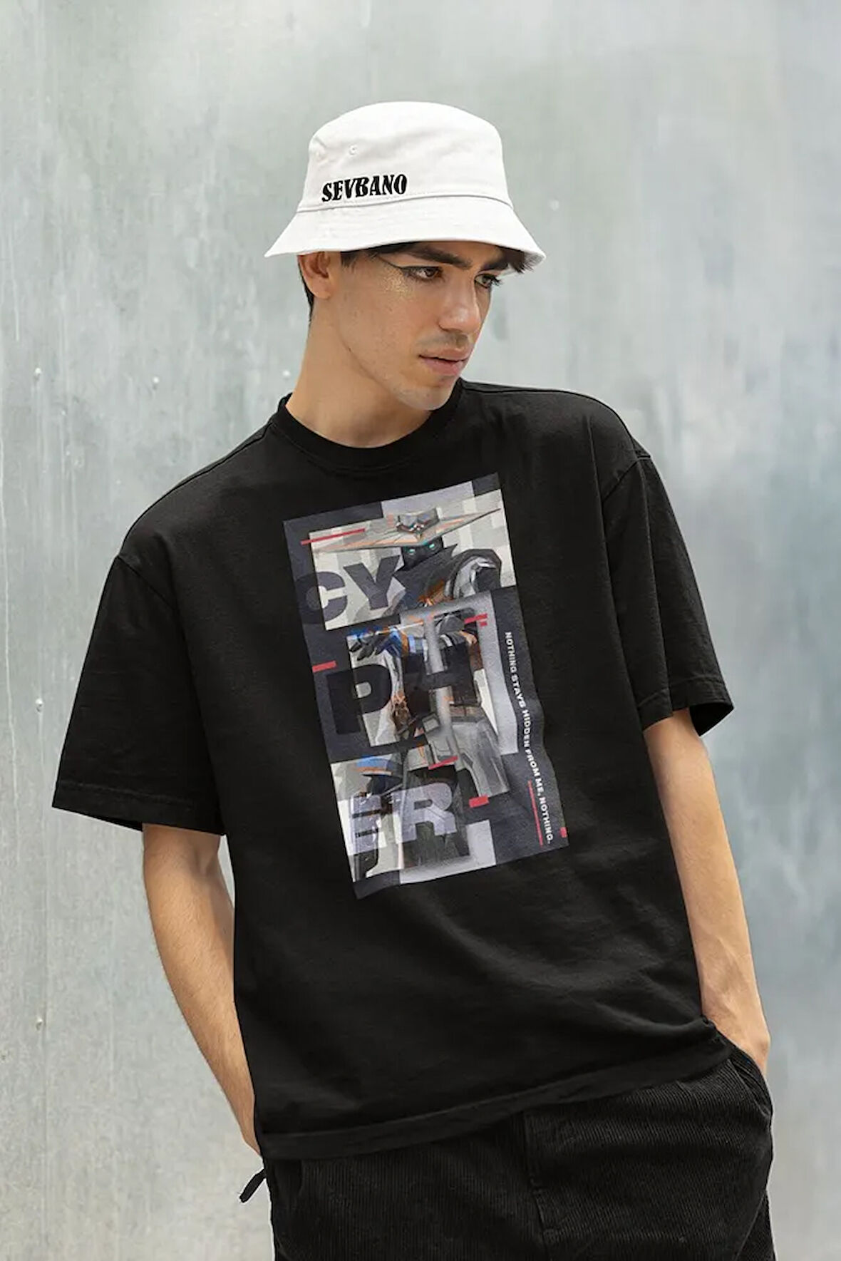 Oyun Karakteri Cypher Baskılı Unisex Oversize Vaalorant Tişört