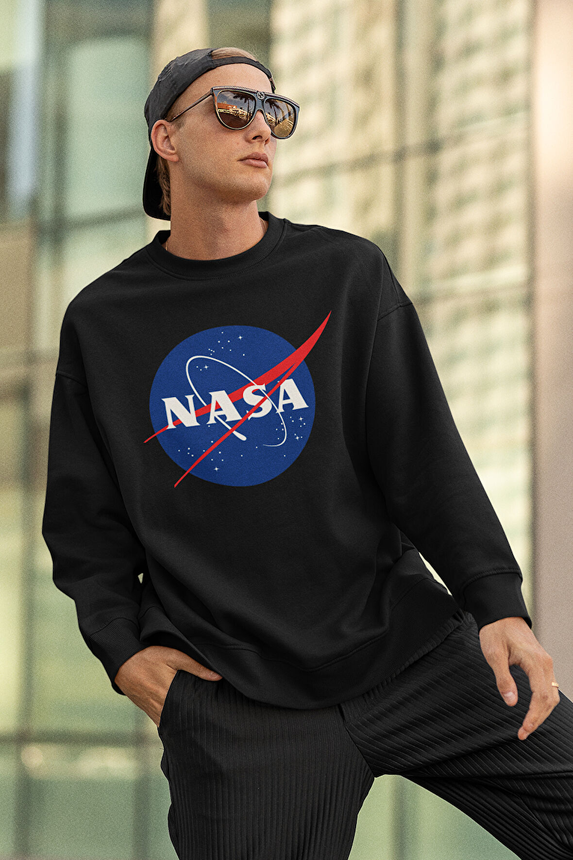 Nasa Baskılı Unisex Sweatshirt, Oversize Uzay Sweatshirt