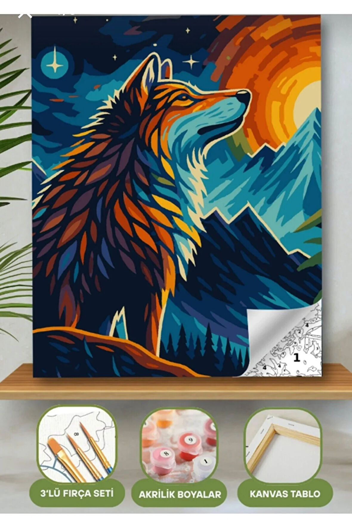 Sayılarla Boyama Seti 40x50 Cm (Çıtalı) Fırça Boya Dahil Numaralı Tuval Kurt