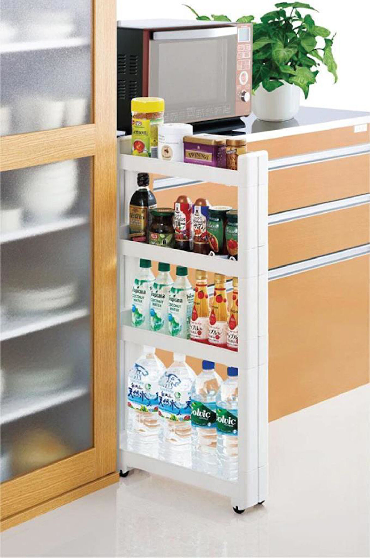 Motek 4 Katlı Çok Amaçlı Tekerlekli Raf Mutfak Rafı Banyo Rafı-SR-04