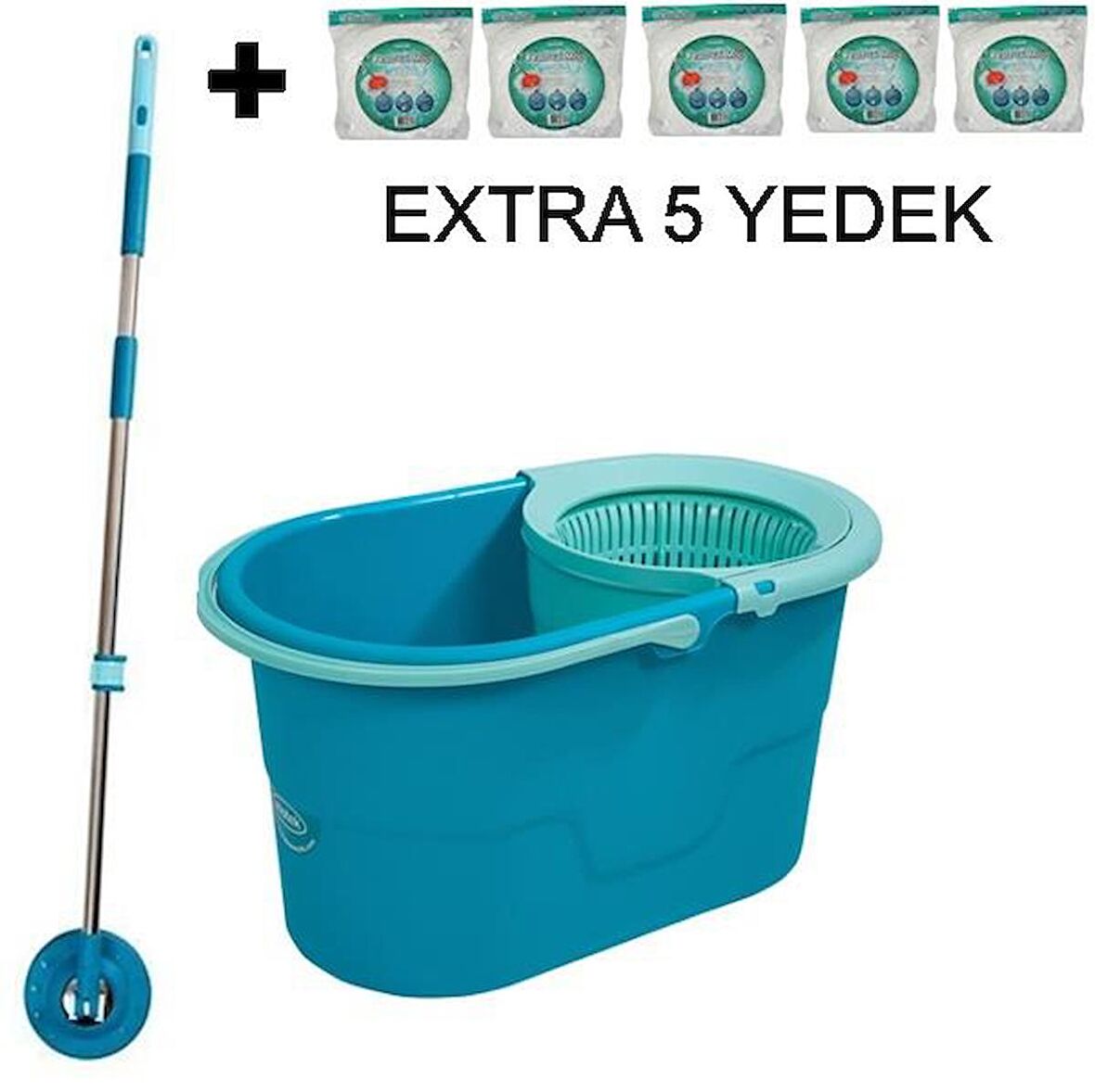 Motek Fix Mop Temizli Seti Paspas Temizlik Kovası+5Ad Yedek Başlık