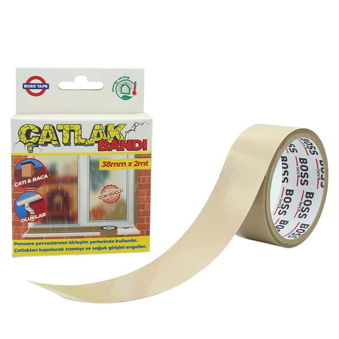 Boss Tape Pencere Pervaz Çatlak Kapama Bandı Çatı,Baca,Oluklar 38mmx2Mt