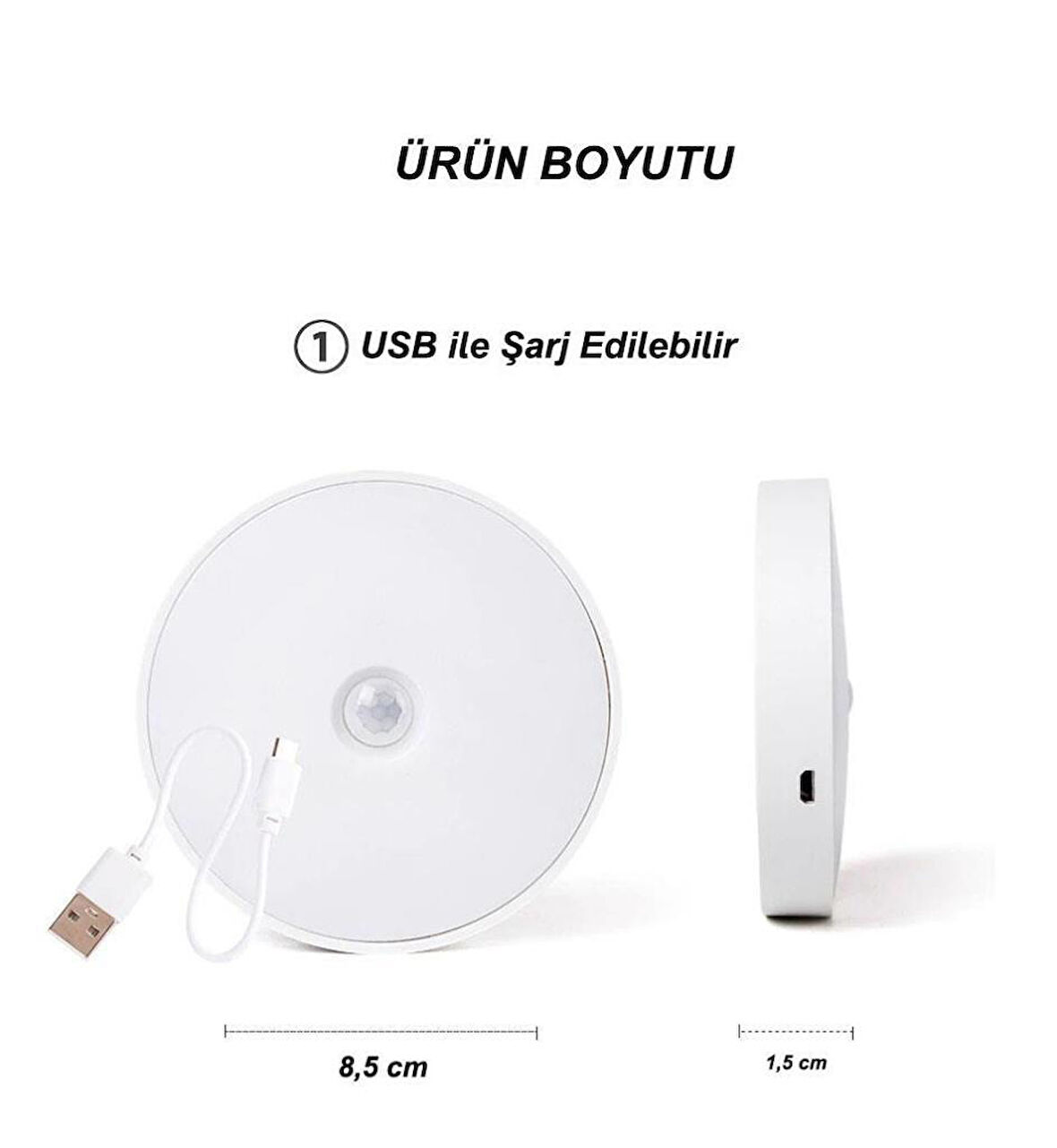 USB Şarjlı PIR Hareket Sensörlü Gece Lambası Magnet Mıknatıslı 4000K-Gün Işığı-4Adet