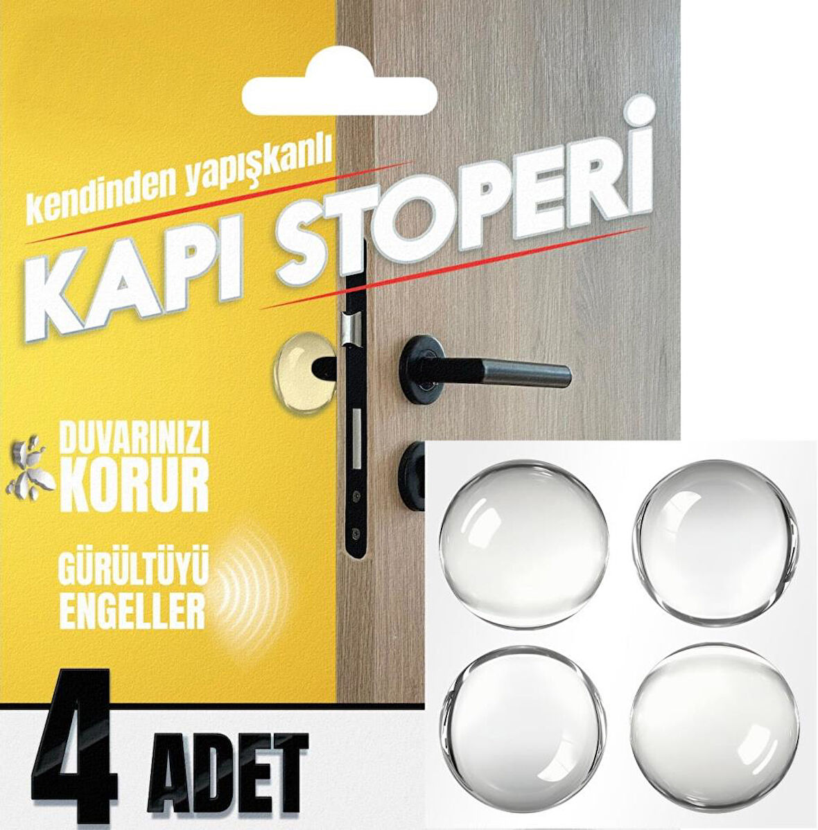 Yapışkanlı Kapı Stoperi Kapı Kolu Çarpma Engelleyici Şeffaf 4Adet