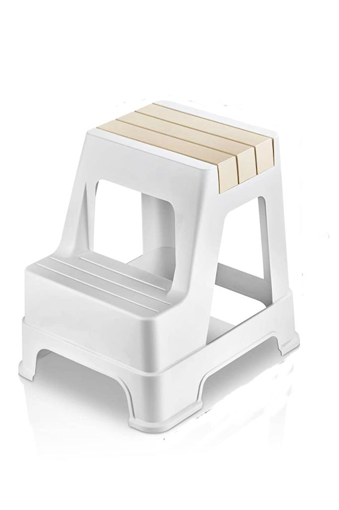 Çelik Ayna Zilkale Büyük Boy Çift Katlı Basamak Çok Amaçlı Dayanıklı Tabure Beyaz+Krem-254