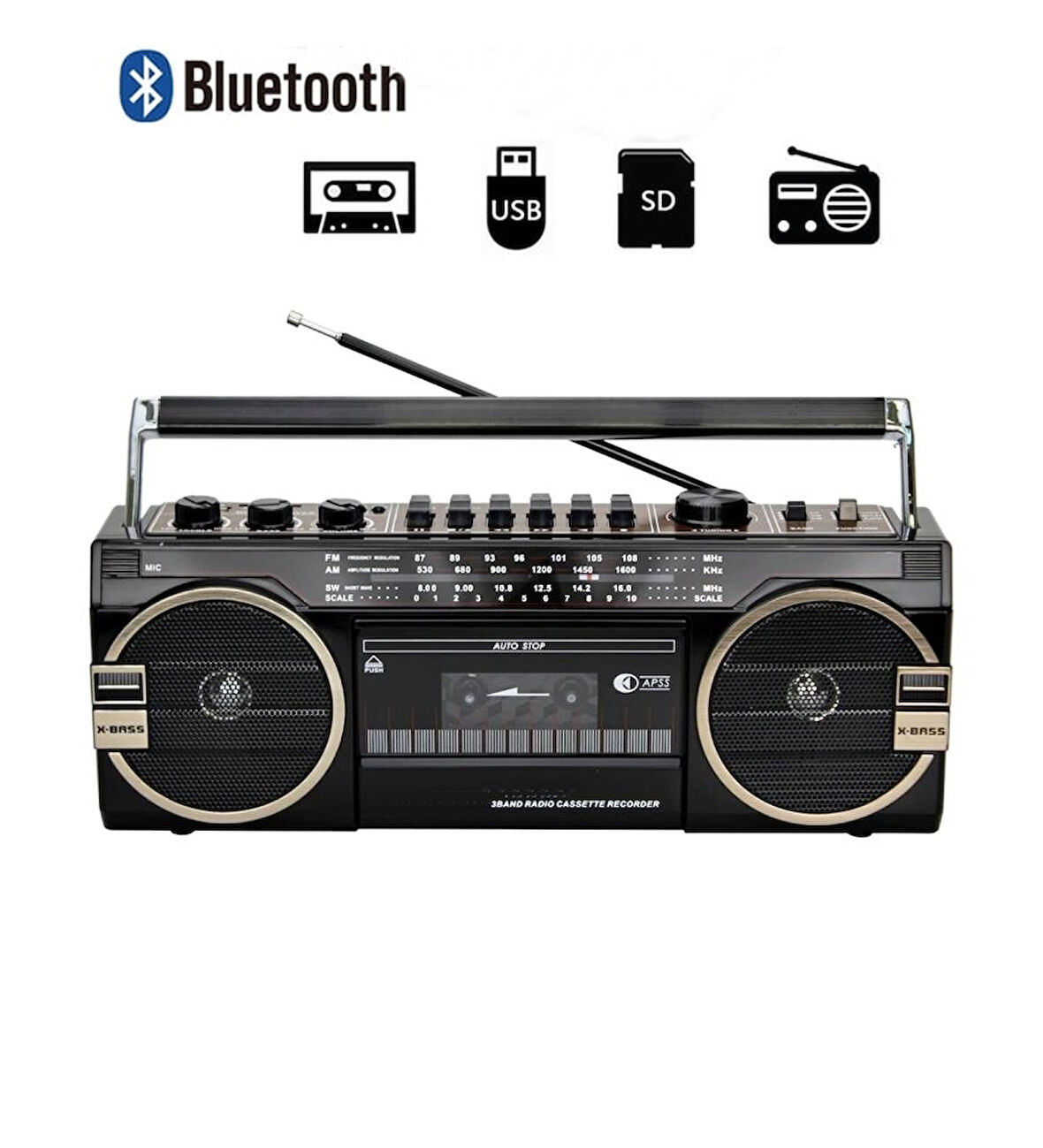 Knstar Nostajik Kasetçalar,İbreli Radyo,Bluetooth,Usb+Sd+Fm Radyo,Çift hop, Müzik Çalar-149BT