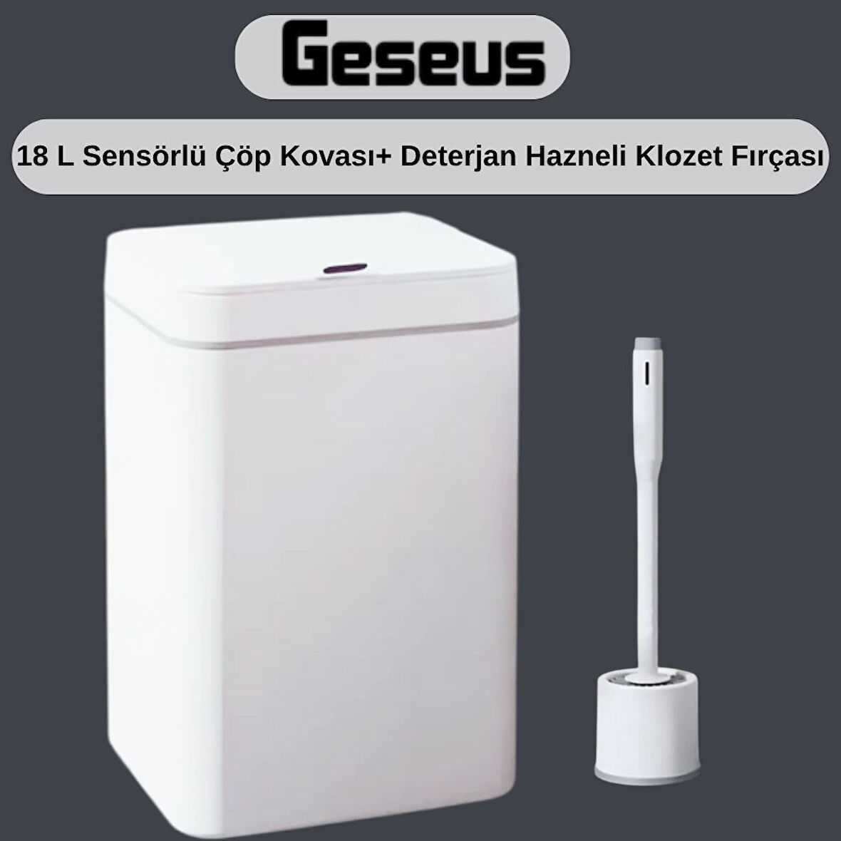 Sensörlü Otomatik Plastik Çöp Kovası 18 Litre + Deterjan Hazneli Silikon Klozet Fırçası