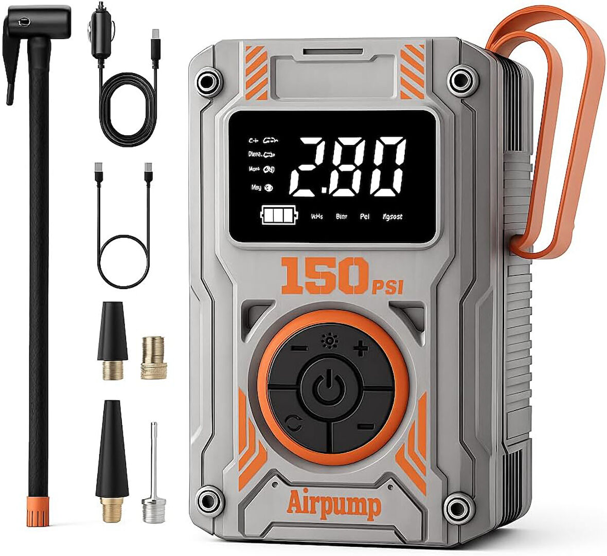 Taşınabilir Şarjlı Dijital Hava Kompresörü Hava Pompası 150 PSI, Araç, Motosiklet, Bisiklet Lastik Şişirme Pompası