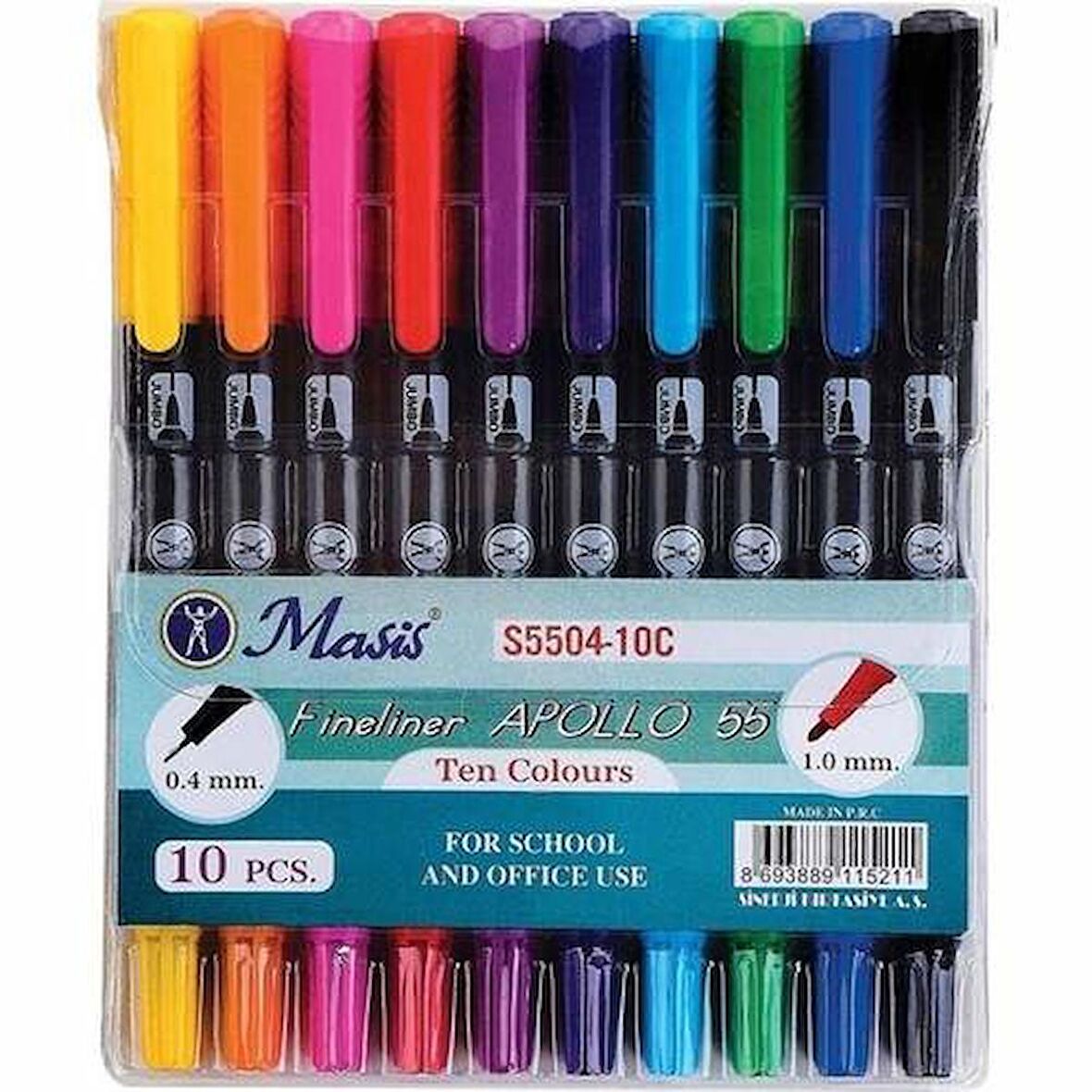 Masis Fineliner Apollo 55 10'Lu Çift Uçlu 1.0Mm-0.4 Mm.