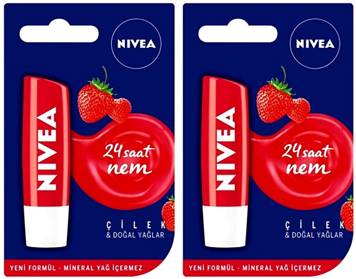 Nivea Lip Care Çilekli Dudak Nemlendirici Lipstick 5.5 ML x 2