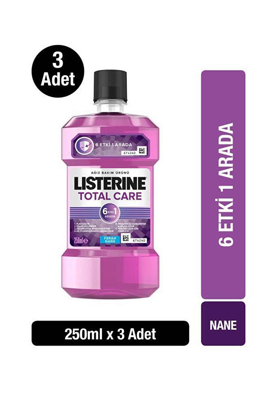 Listerine Ağız Bakım Suyu Total Care 250 ml x 3 Adet