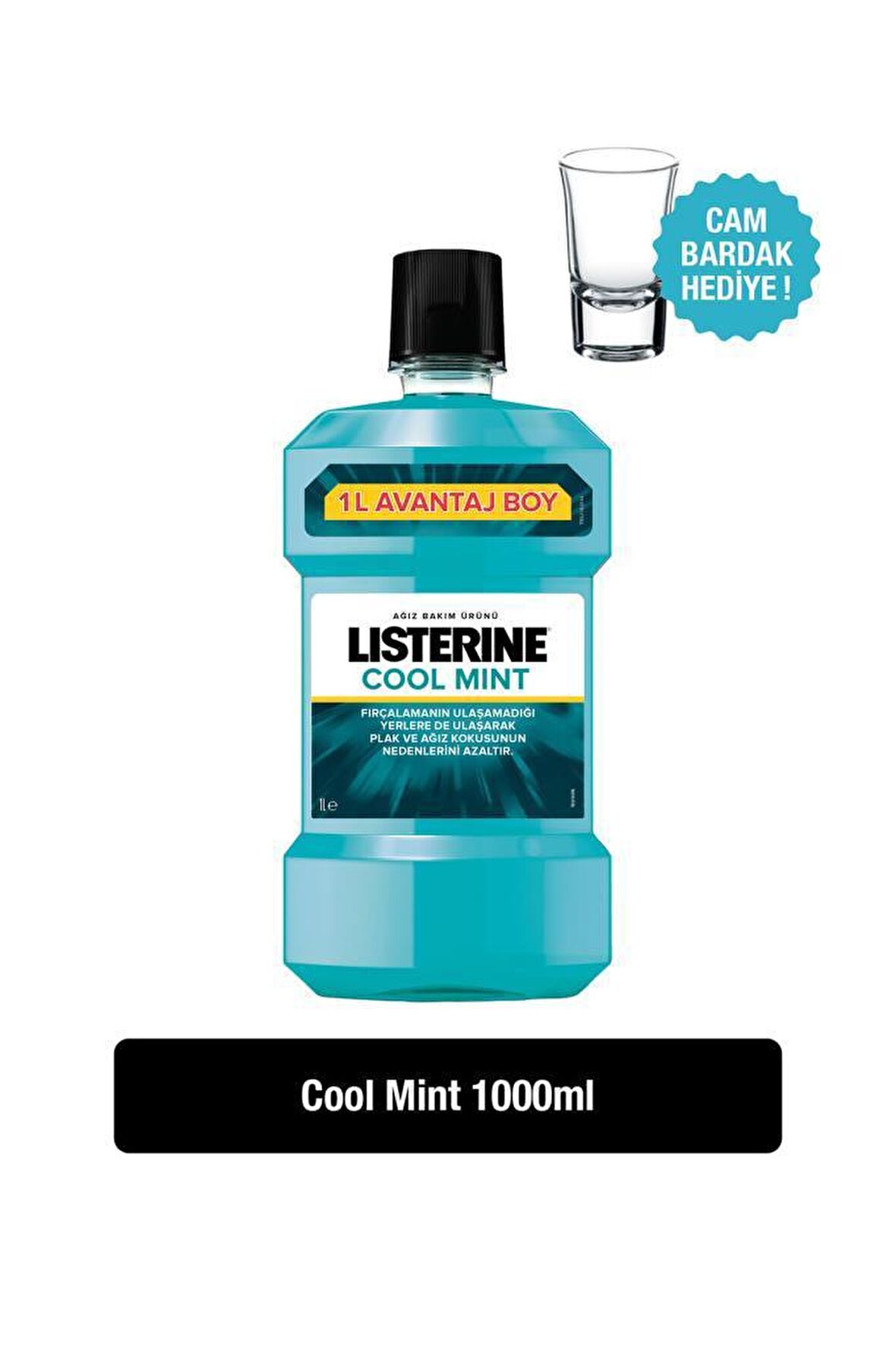 Listerine Coolmint Ağız Bakım Suyu 1000 ml + Bardak Hediyeli