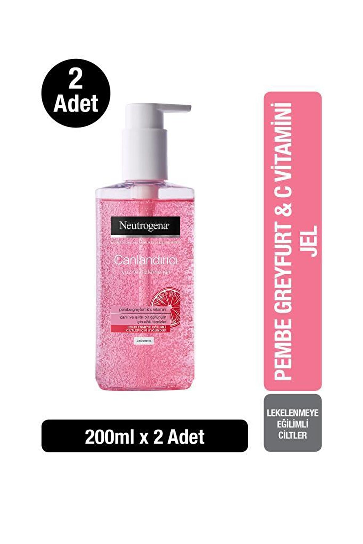 Neutrogena Visibly Clear Tüm Ciltler için Temizleyici Pembe Greyfurt Yüz Temizleme Jeli 2x200 ml 