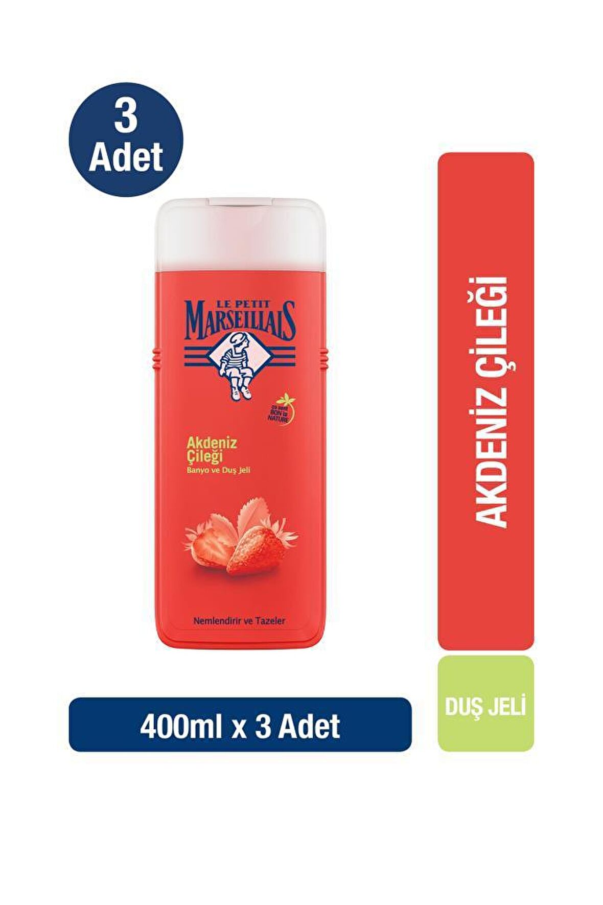 Akdeniz Çileği Aromalı Nemlendirici Tüm Ciltler İçin Kalıcı Kokulu Duş Jeli 3 x 400 ml