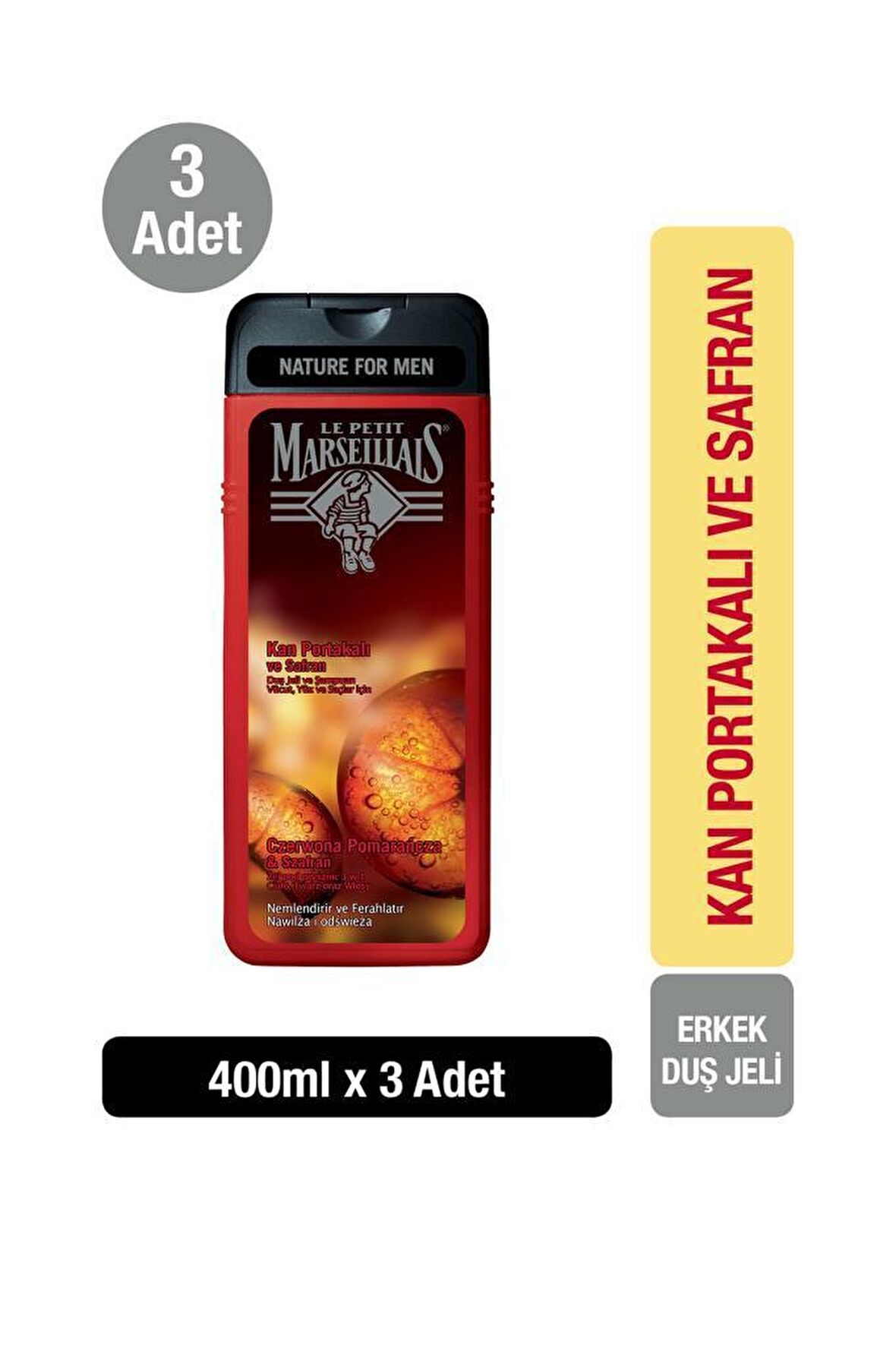 Kan Portakalı ve Safran Aromalı Nemlendirici Tüm Ciltler İçin Kalıcı Kokulu Duş Jeli 3 x 400 ml