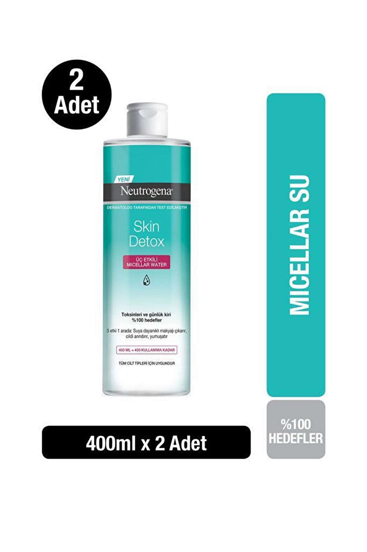 Neutrogena Skin Detox Tüm Ciltler için Temizleyici Parfümsüz Yüz Temizleme Suyu 2x400 ml 