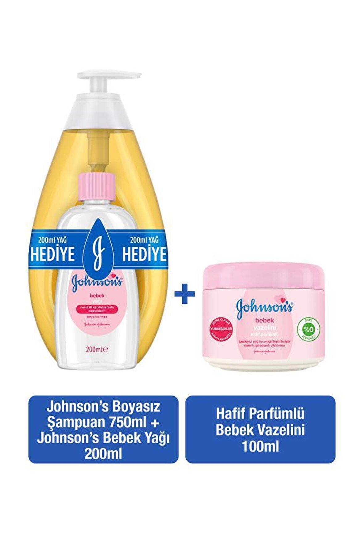 Johnson’s Bebek Şampuanı 750+ Yağ 200 ml + Hafif Parfümlü Bebek Vazelini 100 ml