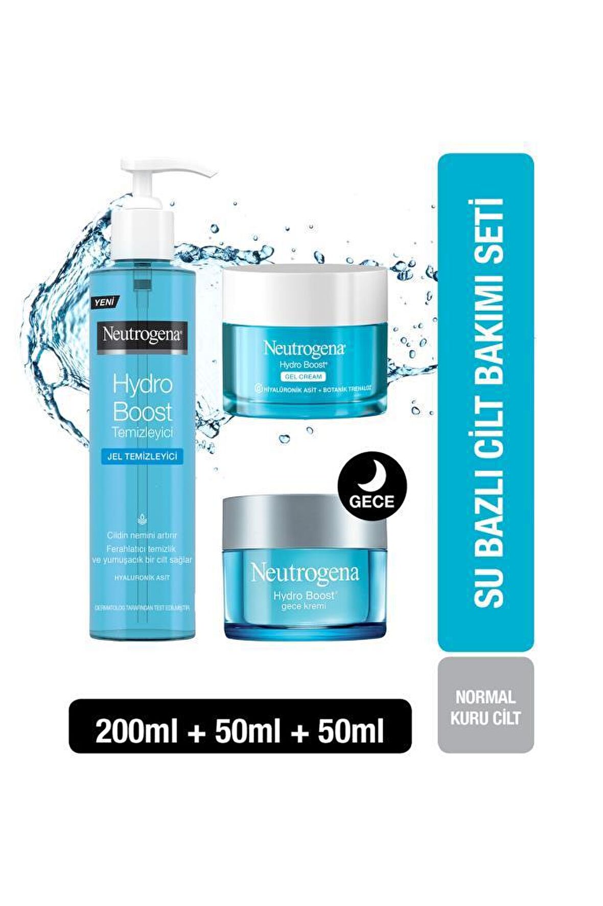 Neutrogena Hydro Boost Nemlendirici Kuru Cilt için  Vücut Kremi 50 ml & Gece Kremi 50ml+Jel Temizleyici 200 ml 