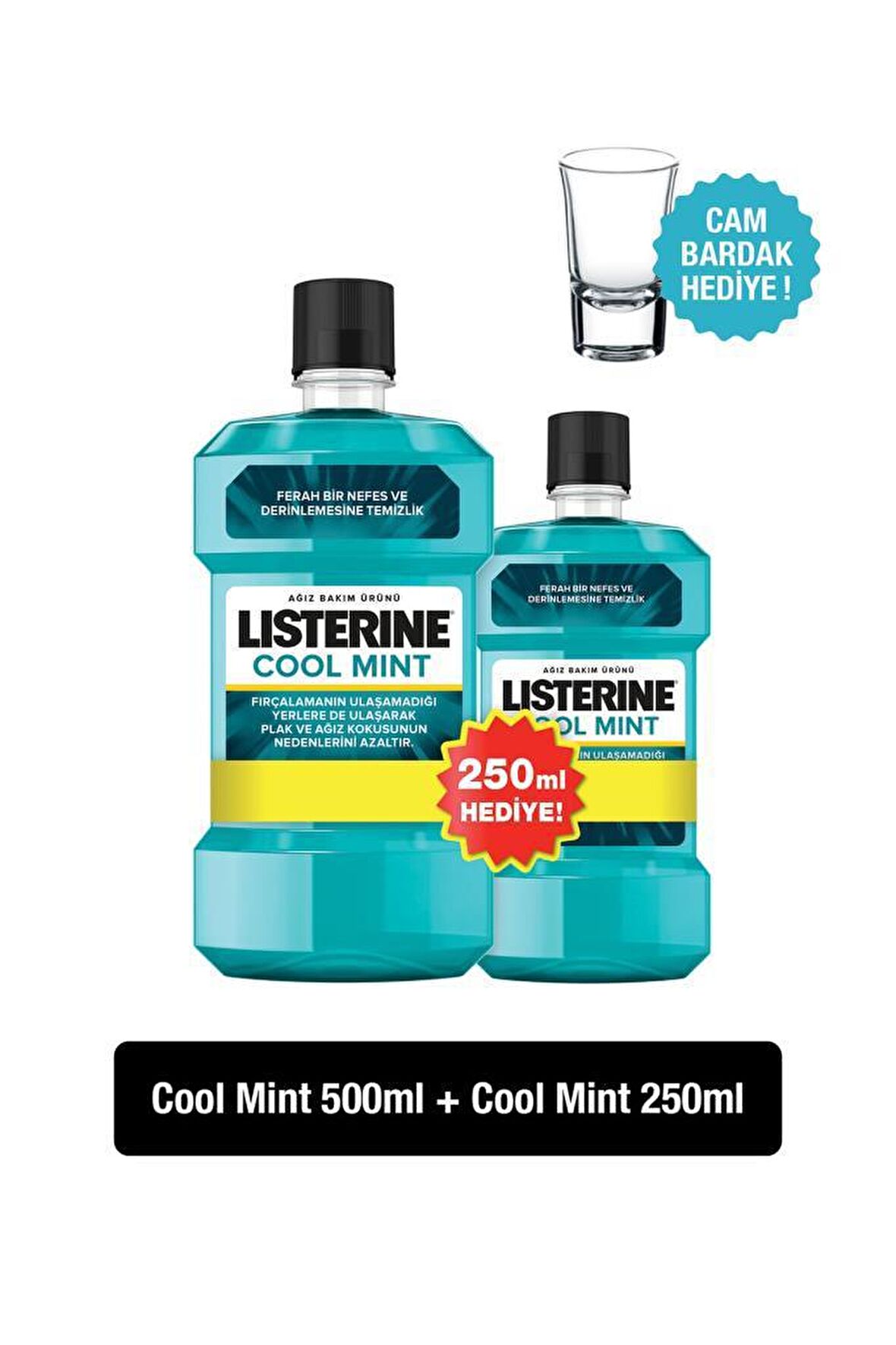 Listerine Cool Mint Ağız Bakım Suyu 500+250 ml & Bardak Hediyeli