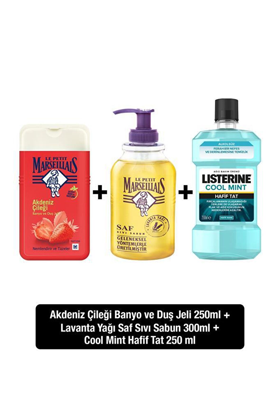 LPM Sıvı Sabun Lavanta 300ML + Duş Jeli Akdeniz Çileği 250 ml + Listerine Cool Mint Hafif Tat 250 ml