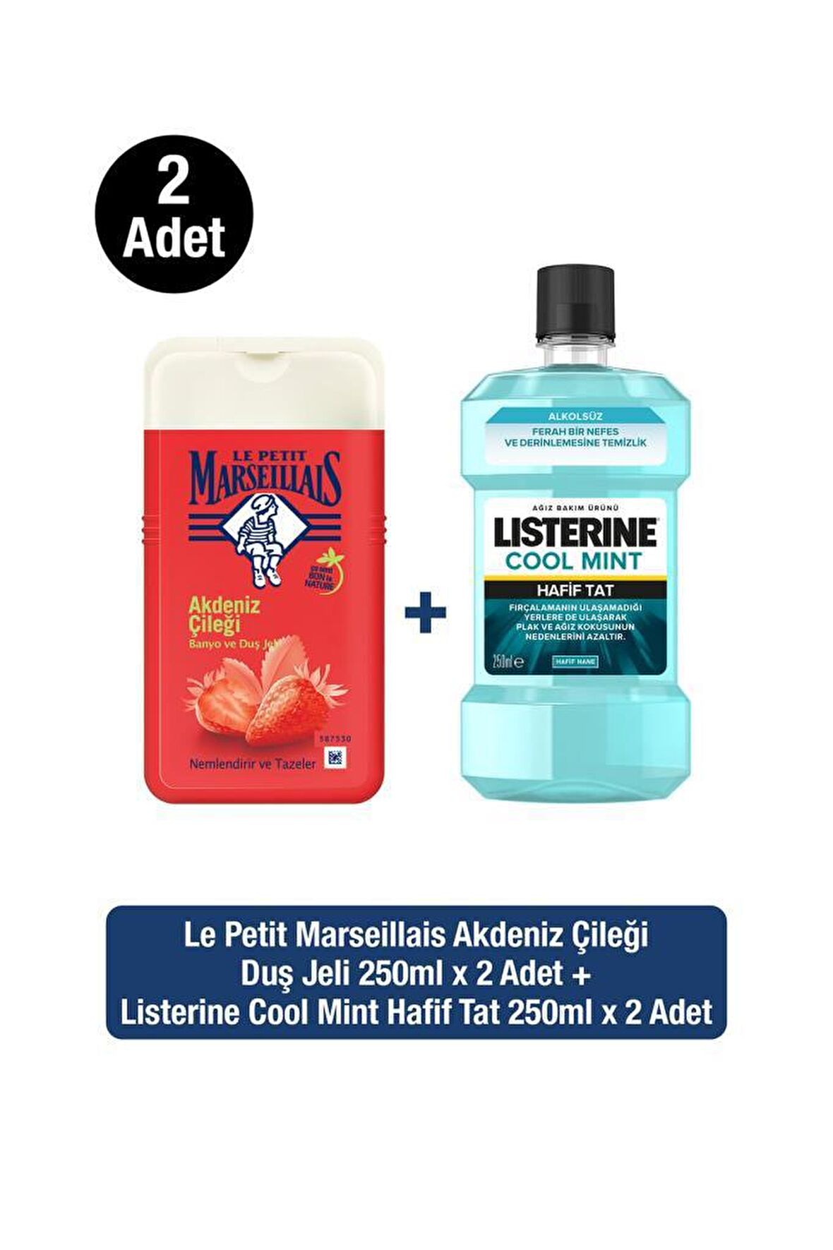 Listerine Coolmint Hafif Tat 250 ML Ağız Bakım Suyu+ LPM Akdeniz Çileği Banyo ve Duş Jeli 250 ML x2
